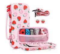 FANPL Custodia da trasporto per Nintendo Switch e Switch OLED, custodia da viaggio rosa fragola con tracolla regolabile, impugnature per pollice, custodia protettiva rigida antigraffio per