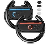 FANPL Volante per Nintendo Switch 2, impugnatura comoda per controller Mario Kart Wheel JoyCon 2 con 4 tappi per pollice, migliora l'esperienza di corsa (nero-nero)