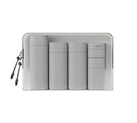 FANPOI Set di 5 bottiglie da viaggio con dispenser per crema da viaggio, contenitori da toeletta, approvati TSA, essenziali da viaggio, Grigio chiaro
