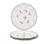 fanquare 27.5cm Piatti Piani in Porcellana, 4 Pezzi Piatti da Tavola Floreale Rosa, Piatto da Pranzo Vintage per Natale, Matrimonio