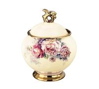 fanquare Ciotola per Zollette di Zucchero in Ceramica Bianca con Coperchio, Barattolo per Zucchero con Rose Rosse per Servizio da Caffè, Lattiera per Panna