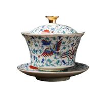 fanquare Gaiwan Cinese Ciotola da Tè Tradizionale Cinese Sancai in Porcellana Fenice con Coperchio Set di Coperchi per Tazze da Tè Vintage 200ML