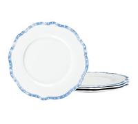 fanquare Piatti da Colazione in porcellana da 4 Persone, Piatto Rotondo con Foglie ed Erba Blu per Regalo e Casa, Piattino Piano Gourmet per Dolce, Frutta, Pane, Insalata, Antipasti 20cm (Stella blu)