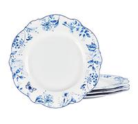 fanquare Set 4 Piatti in Ceramica, Piatto da Pranzo Rotondo in Porcellana con Motivo Floreale Blu, Set di Piatti da Tavola Ø 27 cm Servizio di Piatti da Pranzo