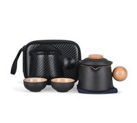 fanquare Set da Tè in Porcellana Set da Tè Portatile da Viaggio Nero Mini Teiera Kung Fu Cinese con Infusore Borsa Portaoggetti per l'esterno