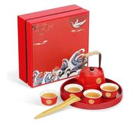fanquare Set da Tè Kung Fu Cinese Set di Teiere da Viaggio Giapponesi in Porcellana Rossa Servizio da Tè Cinese per Uomo Donna Regali