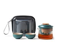 fanquare Set da Tè Portatile da Viaggio Teiera in Vetro Kung Fu Cinese in Porcellana Verde con Infusore Mini 1 Vaso 2 Tazze per Adulti