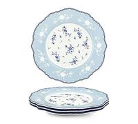 fanquare Set di 4 Piatti da Dessert in Porcellana, 20.8cm Piatti da Insalata Floreale Blu, Servizio Piatti con Bordo Oro per Regali