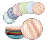 fanquare set di 6 ciotole per pasta da 20 cm, insalatiere in ceramica larghe e poco profonde, piatti da dessert in porcellana colorata assortiti, piatti per antipasti, lavabili in microonde