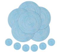 fanquare Set di 6 Tovagliette e Sottobicchieri Blu Tovagliette in Filo di Cotone Intrecciato Tappetini da Tavolo Rotondi Tovagliette Antiscivolo Lavabili per Sala da Pranzo Cucina Tavolo 38cm