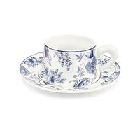 fanquare Set di tazze da caffè e piattini da 260 ml, set di tazze da caffè blu a fiori, tazze da tè in porcellana retrò, tazze da cappuccino in porcellana per latte café moka o tè, regali per baristi