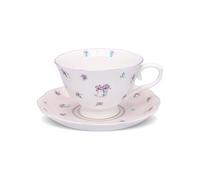 fanquare Tazza da tè e piattino con fiori Set da 250 ml British Purple Iris Tazza da caffè e piatto, regali per tea party, lavabile in lavastoviglie