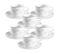 fanquare Tazza da Tè Floreale in Argento e Piattino Set di 6 Eleganti Tazze da Caffè in Porcellana Britannica Regalo per il Tè Pomeridiano 220ml