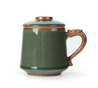 fanquare Tazza da Tè in Ceramica con Infusore e Coperchio Tazze da Tè Cinesi a Smalto Verde Tazza Grande per la Macerazione del Tè per Regali Casa 450ml