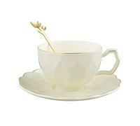 fanquare Tazza da Tè Vintage Gialla con Cucchiaio, Tazza da Caffè da 200 ml con Piattino, Tazza da Tè in Porcellana per Espresso e Cappuccino