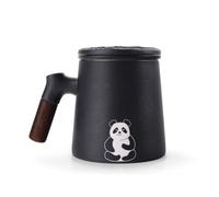 fanquare Tazze da Tè in Ceramica con Manico in Legno Tazza da Tè Nera Grande con Infusore e Coperchio Tazza per la Macerazione del Tè per Casa Ufficio 340ML