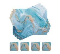 fanquare Tovagliette in sughero rettangolari e sottobicchieri Set 4 Inchiostro azzurro e pittura a lavaggio Marmo per tavolo Tovagliette impermeabili resistenti al calore per cucina 41x31cm