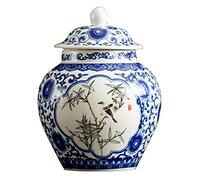 fanquare Vaso Jingdezhen in Porcellana Blu e Bianca, Vaso con Motivo in Bambù Verde Fatto a Mano, Altezza 23 cm