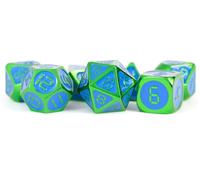 FanRoll by Metallic Dice Games 16mm Metal Polyhedral DND Dice Set: Green w/ Blue