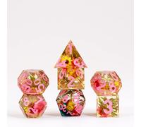 FanRoll by Metallic Dice Games - Set di dadi in resina DND, crisantemo con rosa,