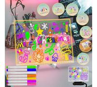 Fanrui 11.8 X 7.9 Inch Acrylic LED Writing Message Board with Light,Glow Acrylic Dry Erase Board with 7 Pens,Memo Tablet Letter Note Doodle Whiteboard with Stand,Gifts for Home Office School