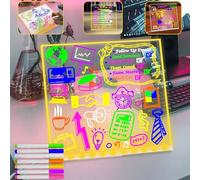 Fanrui 20 x 20CM LED Note Board con penna 7 colori, 2025 incandescente acrilico lettera cancellare con luce e regolare Stand, Glow Memo Note Message con Led White Board(luce calda M)
