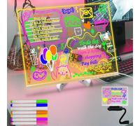 Fanrui 2024 Acrilico Dry Erase Board con Luce -Clear Desktop cavalletto Write Board con 7 marcatori vassoio sulla scrivania,To Do List Message Writing Notepad da disegno per la casa (Giallo, XL)