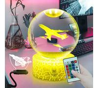 Fanrui 8 Cm Aerei aereo Figurine cristallo vetro palla luce notturna,16 colori cambiare lampada da tavolo dimmerabile con telecomando, casa camera da letto Statua Decor per gli uomini ragazzo bambini