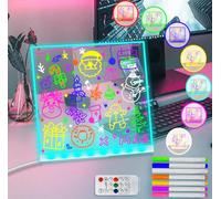 Fanrui Lavagna in acrilico cancellabile a secco, multifunzionale, 7 colori, luce telecomandata, 5,9 x 5,9”, lavagna per appunti da scrivania trasparente con dimmer e dimmer, bacheca riscrivibile