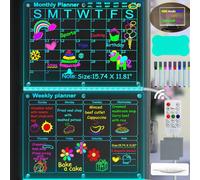 Fanrui Pianificatore magnetico in acrilico a LED, 40 x 30 cm, mensile + calendario settimanale con luce per frigorifero, lavagna luminosa cancellabile a secco, con telecomando, dimmerabile, timer,