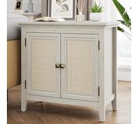 FansaFurn Armadietto portaoggetti in rattan, credenza da cucina con ripiano regolabile, armadio da buffet con ante in rattan, organizer in legno per sala da pranzo, corridoio, soggiorno, bianco