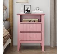 FansaFurn Comodino scanalato, ampio comodino con 2 cassetti, alto 58,4 cm, tavolino in legno con contenitore, comodino moderno con maniglia dorata per camera da letto, soggiorno, casa, ufficio, rosa