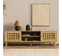 FansaFurn Mobile TV da 150 cm con porta in legno intrecciato e gambe angolate, console TV vintage con contenitore, tavolo per centro intrattenimento multimediale, tavolo consolle retrò in legno per