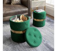 FansaFurn Set di 2 sgabelli poggiapiedi versatili, con base in acciaio inossidabile, moderni sgabelli rotondi da toeletta per piedi, seduta imbottita fino a 90,7 kg, per soggiorno, camera da letto