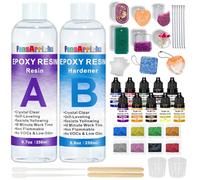 FansArriche Resina Epossidica 500ml con Stampi e Pigmento,Epossidica Trasparente, Bicomponente per Colata Rivestimento - Rapporto 1:1 Epoxy con Indurente per Creazione Gioielli Fai da Te