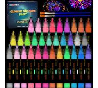 Fansarriche Vernice Fosforescente 32 × 20 ml, Vernice Glow in the Dark | Vernice per Tessuti 3D Impermeabile, Vernice Fluorescente, Pittura per Tessuti Che Si Illumina Al Buio