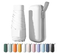 FANSEZQ Mini Ombrello da Viaggio, Ombrello Pieghevole Ultra Leggero e Portatile per Tasca - Ombrellino da Sole e Pioggia con Protezione UPF 50+ - Impermeabile e Anti-Vento (Bianco)