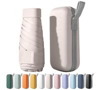 FANSEZQ Mini Ombrello da Viaggio, Ombrello Pieghevole Ultra Leggero e Portatile per Tasca - Ombrellino da Sole e Pioggia con Protezione UPF 50+ - Impermeabile e Anti-Vento (Beige)
