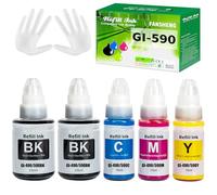 FANSHENG GI590 GI490 Inchiostro Compatibile con Canon GI-590 GI-490 Flaconi di Inchiostro per Pixma G1400 G1410 G2400 G2410 G3400 G4400 G4411 G1500 G1510 G2500 G2510 G3500 G3510 G4500 (5-P 2BK/C/M/Y)