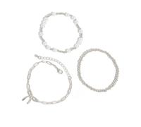 FANSHINUO Alla moda imitazione perle perline Bowknot lunghezza regolabile Handchain elegante braccialetto Bowknot perle per le donne, Misura unica, come descritto