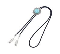 FANSHINUO Bolotie - Collana da uomo in metallo con turchese sole, regolabile, in corda intrecciata, con ciondolo piumato, 100cm, Metallo