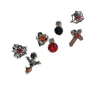 FANSHINUO Set di 7 orecchini scuri con ragnatele, croci e cuori per una dichiarazione di moda unica