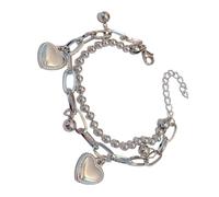 FANSHINUO Sofisticato doppio strato cuore nappe robusto lega perline catena braccialetto per le donne hip hop moda dichiarazione regalo perline, Misura unica, come descritto