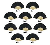 Fansof.Fan Confezione da 10 ventagli da mano, in tessuto di seta con nappa, stecche di bambù di grado A, per feste nuziali, nero