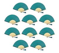 Fansof.Fan Confezione da 10 ventagli da mano, in tessuto di seta con nappa, stecche di bambù di grado A, per feste nuziali, azzurro cielo intenso