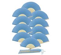 FANSOF.FANS - Confezione da 10 ventagli palmari in tessuto con nappa, stecche di bambù di grado A, bomboniera per feste e matrimoni, blu