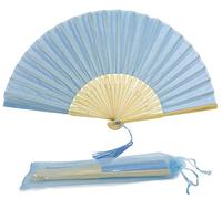 FANSOF.FANS Ventaglio a mano pieghevole in tessuto con nappa, stecche in bambù di grado A, per donne e ragazze, per feste estive, eventi, bomboniere, compleanni, matrimoni, souvenir (celeste)