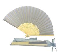 FANSOF.FANS Ventaglio a mano pieghevole in tessuto con nappa, stecche in bambù di grado A, per donne e ragazze, per feste estive, eventi, bomboniere, compleanni, matrimoni, souvenir (argento, grigio)