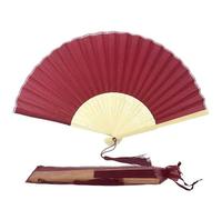 FANSOF.FANS Ventaglio a mano pieghevole in tessuto con nappa, stecche in bambù grade A, per feste estive, eventi, bomboniere, compleanni, matrimoni, souvenir (rosso scuro)