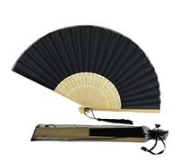 FANSOF.FANS Ventaglio in tessuto di seta con nappa, stecche in bambù di grado A, per bomboniere nuziali, ventaglio portatile (nero)